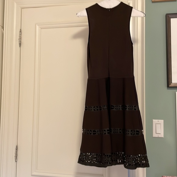 Brown skater Parker dress with real laser cut leather trim - Picture 2 of 4